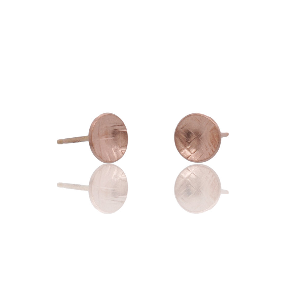 7.5mm Concave Round Studs in Linear Hammered Rose Gold