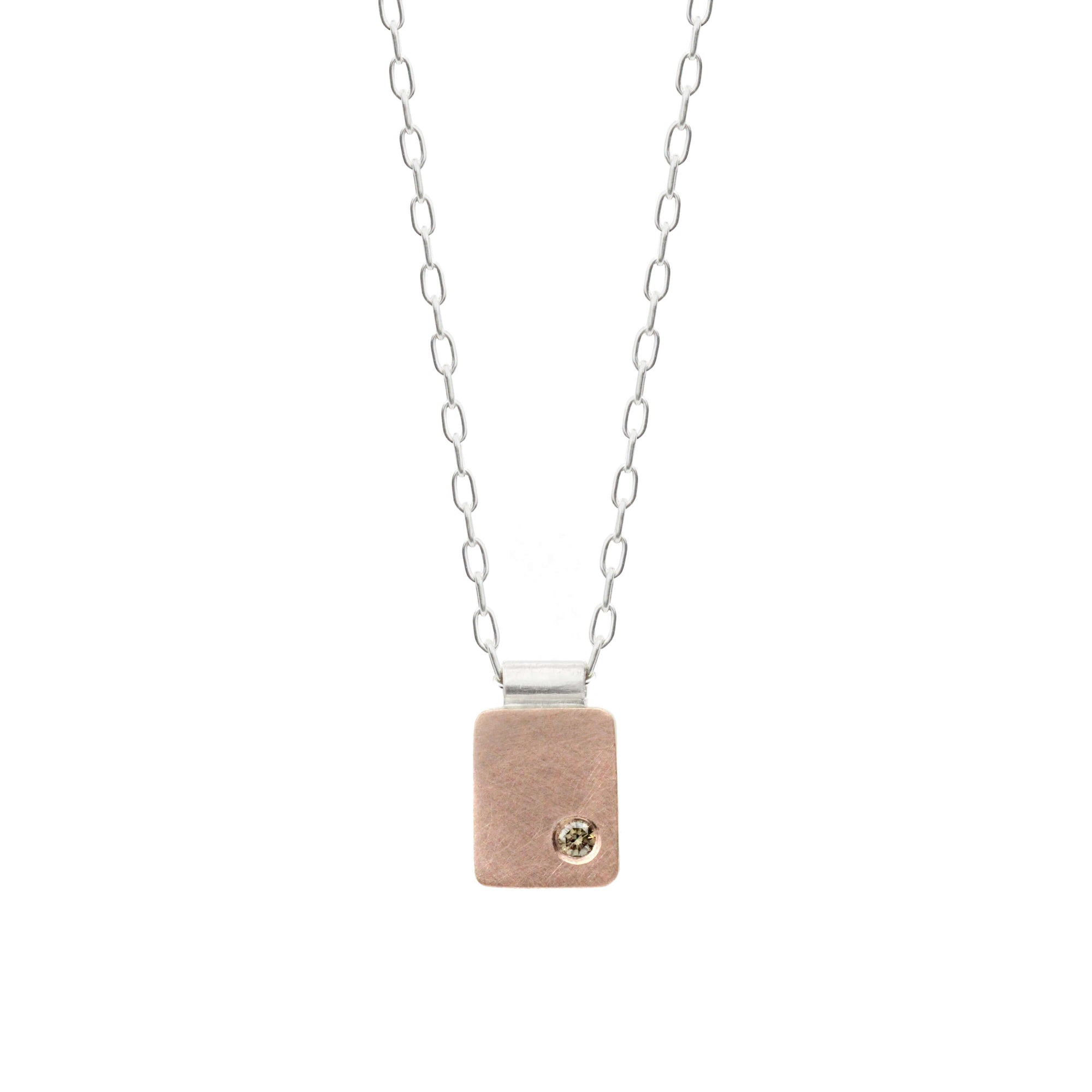 Red gold and champagne diamond rectangle cell pendant. Handmade by EC Design Jewelry using recycled metal and conflict-free stone.
