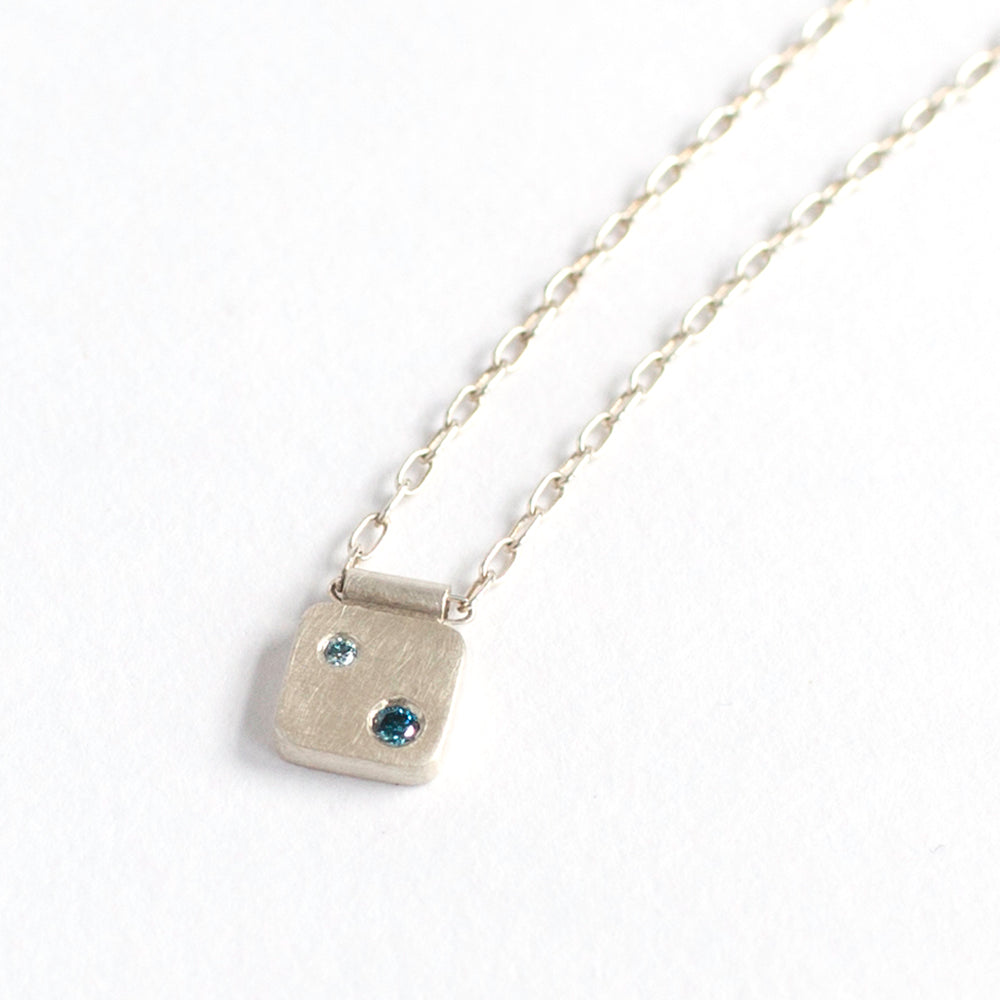Teal and Aqua Double Diamond Silver Cell Necklace
