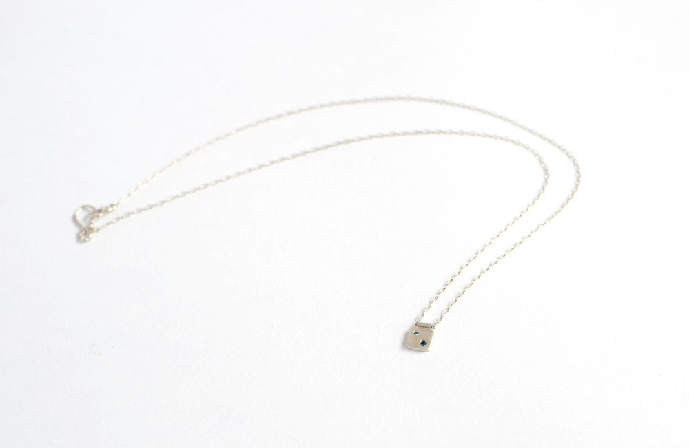 Teal and Aqua Double Diamond Silver Cell Necklace