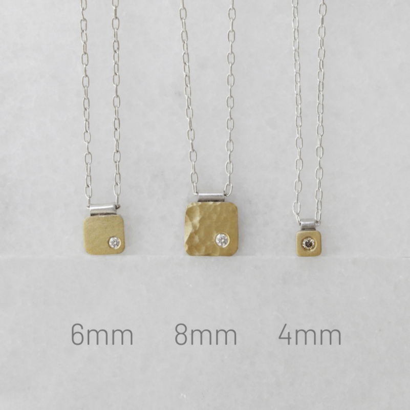 Yellow gold and diamond cell pendant necklaces from EC Design Jewelry in Minneapolis, MN. Handmade with recycled metal and conflict-free stones.