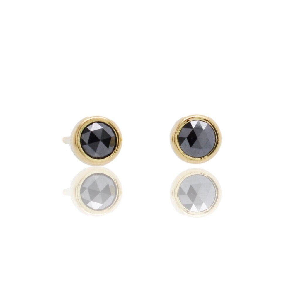 Black diamond and red gold studs. Ethically crafted by EC Design Jewelry in Minneapolis, MN.