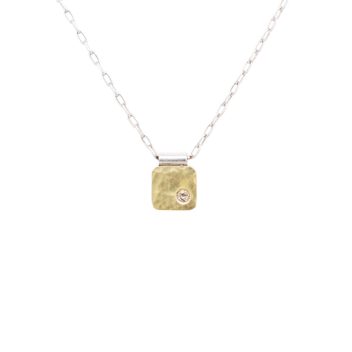 Hammered yellow gold and champagne diamond cell necklace. Handmade by EC Design Jewelry in Minneapolis, MN.
