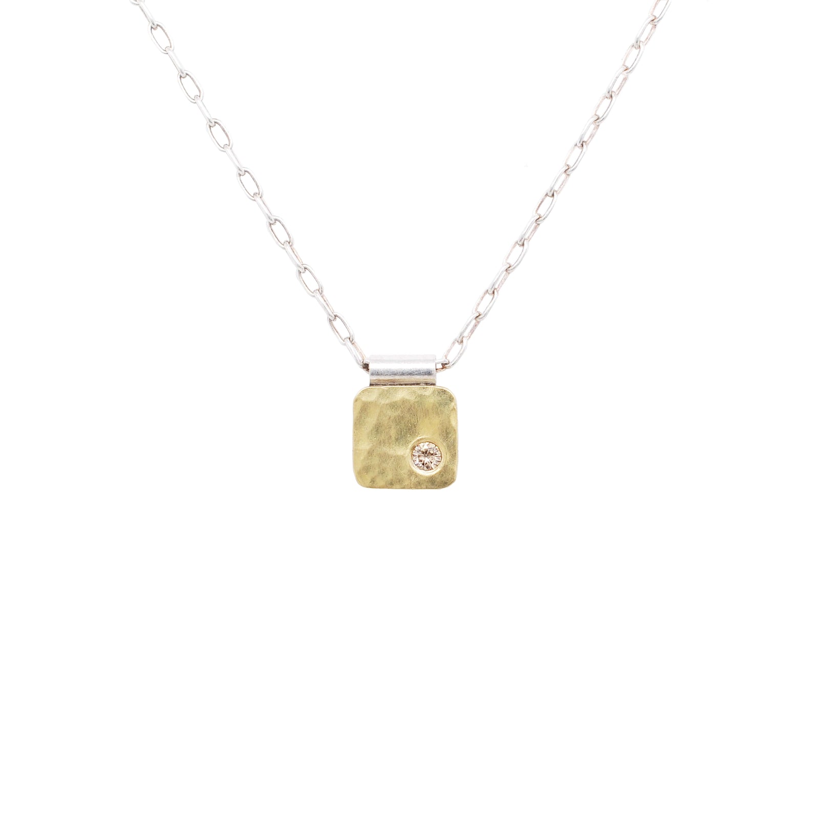 Hammered yellow gold and champagne diamond cell necklace. Handmade by EC Design Jewelry in Minneapolis, MN.
