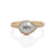 Rose cut ice diamond engagement ring on a hand hammered band of 14k yellow gold with diamond accents.