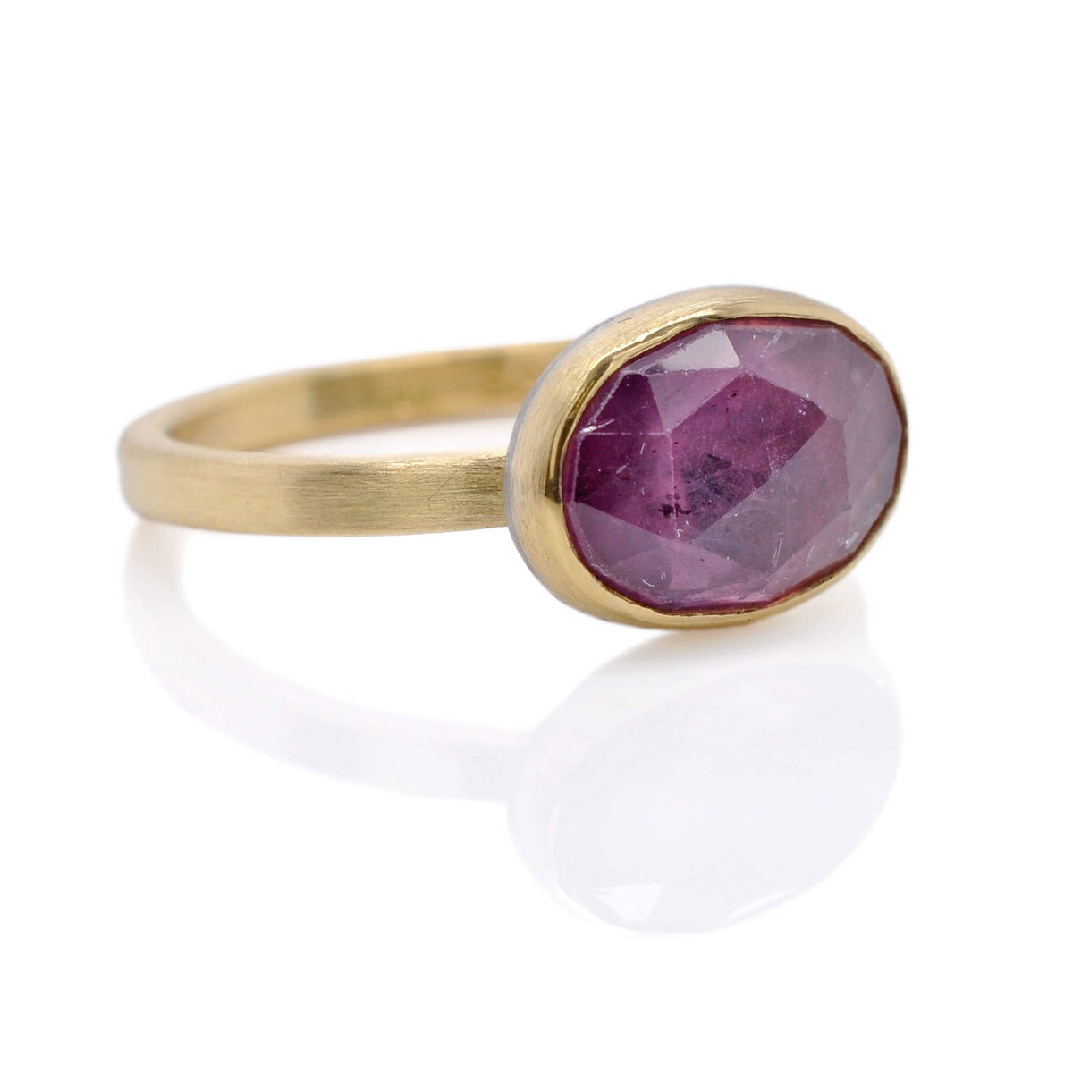 Pink rose cut sapphire ring in yellow gold. Handmade by EC Design Jewelry in Minneapolis, MN.