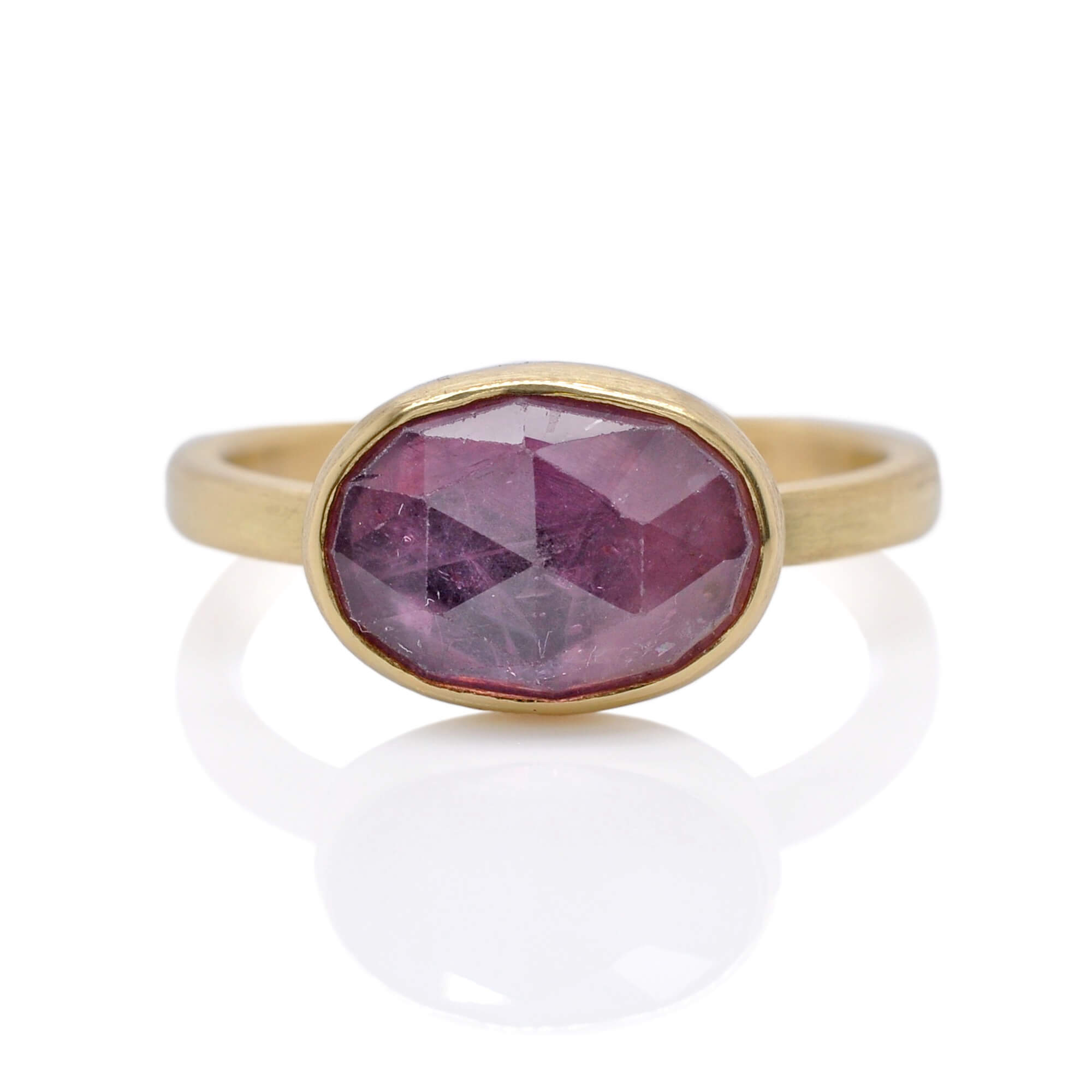 Pink rose cut sapphire ring in yellow gold. Handmade by EC Design Jewelry in Minneapolis, MN.