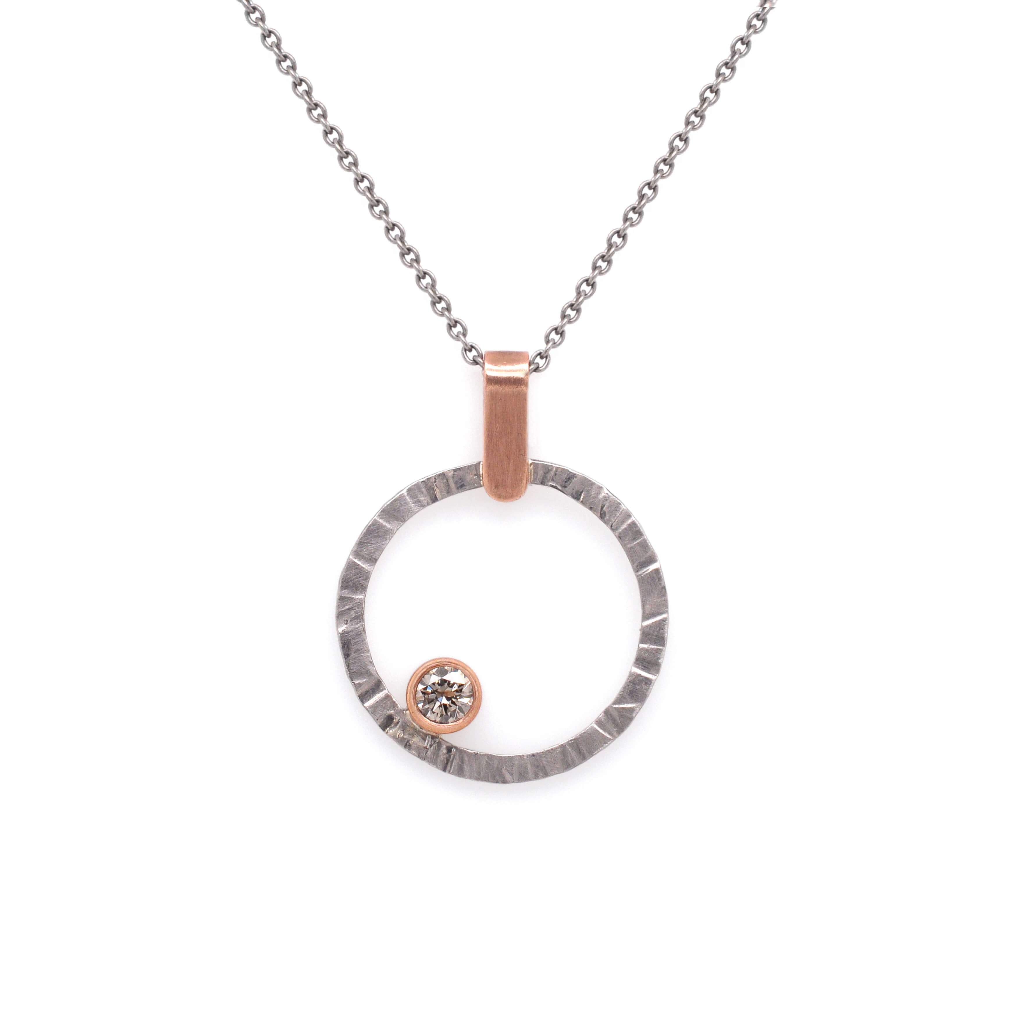 Palladium Circle Pendant with Champagne Diamond