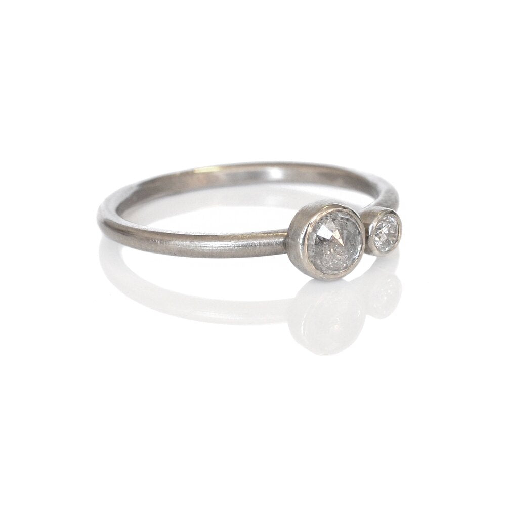 Handmade double diamond ring in palladium white gold. Handmade by EC Design Jewelry in Minneapolis, MN.