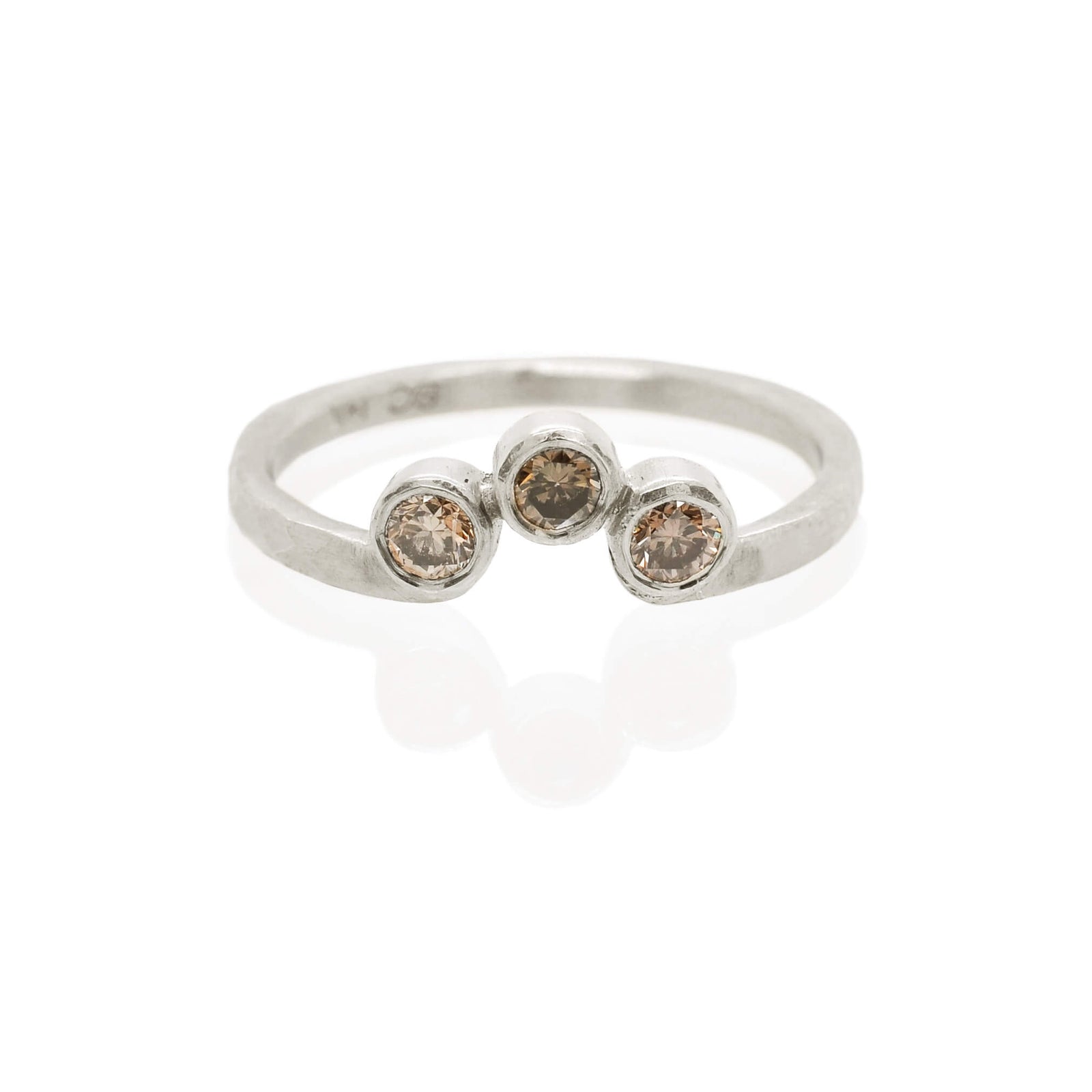 White gold and champagne diamond wedding band. Handmade with recycled metal and conflict-free stones. Ethically crafted by EC Design Jewelry in Minneapolis, MN.