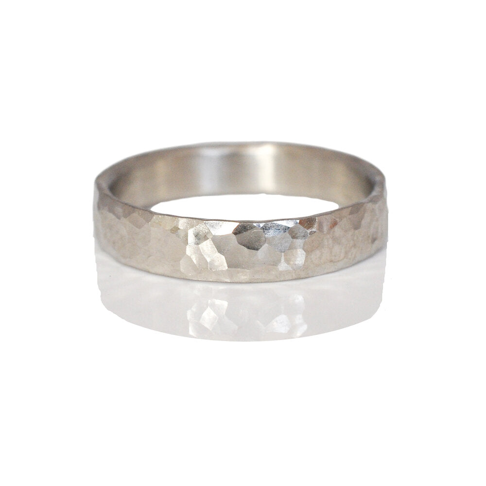 Hammered platinum band. Handmade by EC Design Jewelry in Minneapolis, MN using recycled metal.