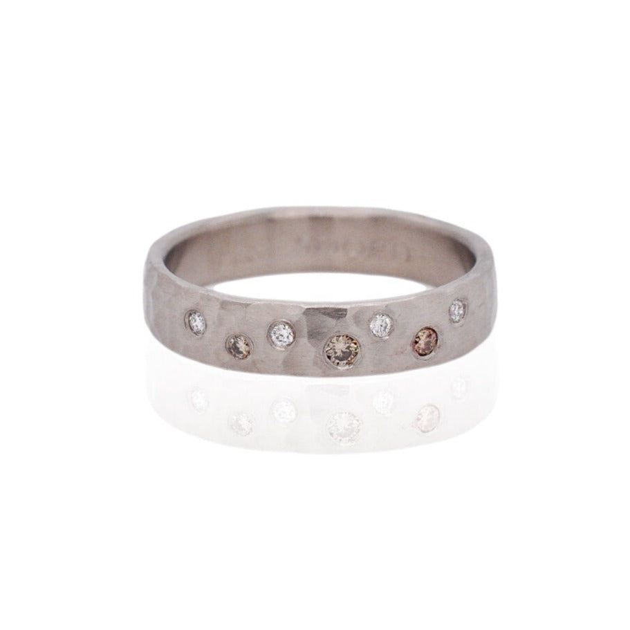 4mm Band in Hammered Palladium with Mixed Diamonds