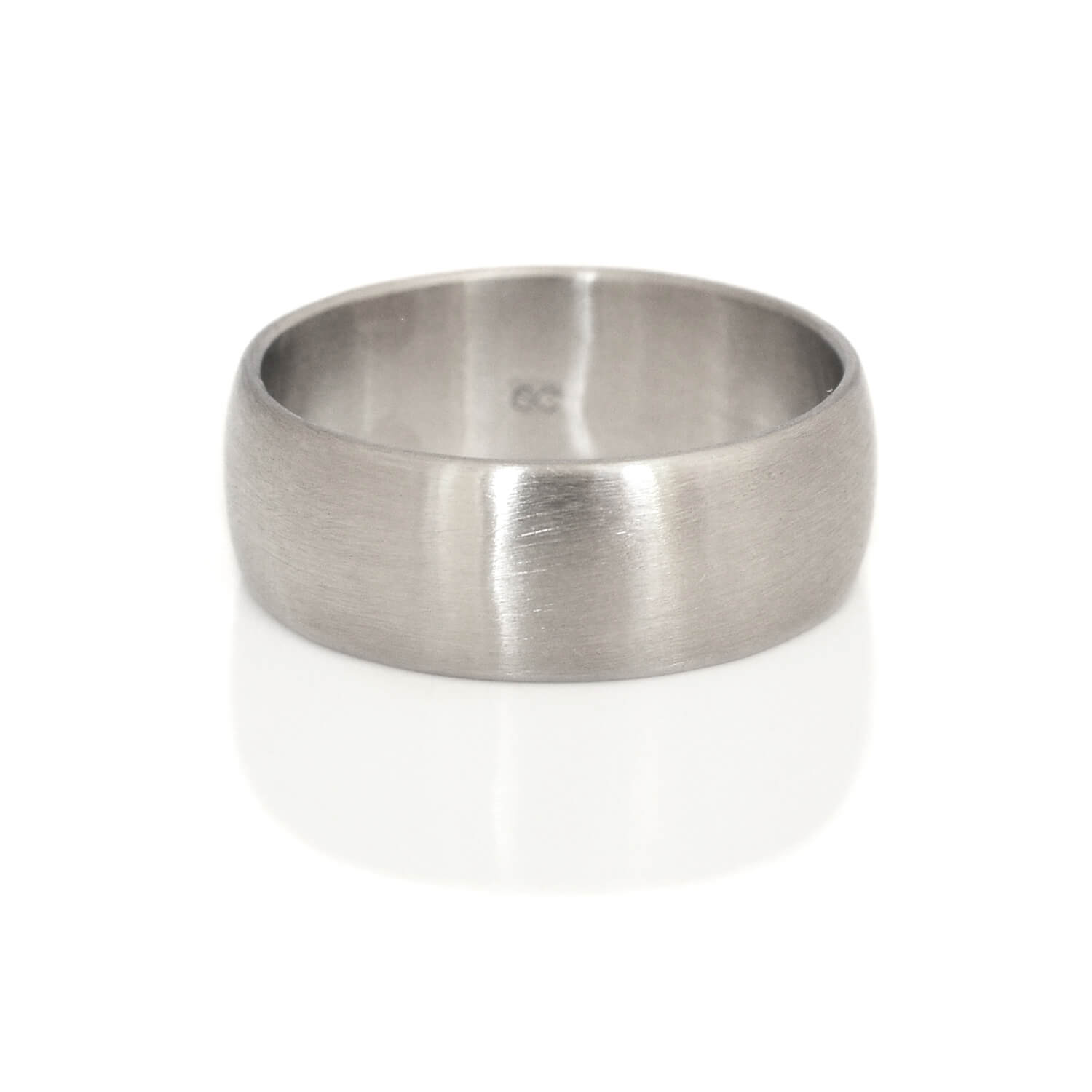 Wide satin band made of palladium. Handmade by EC Design Jewelry in Minneapolis, MN using recycled metal.