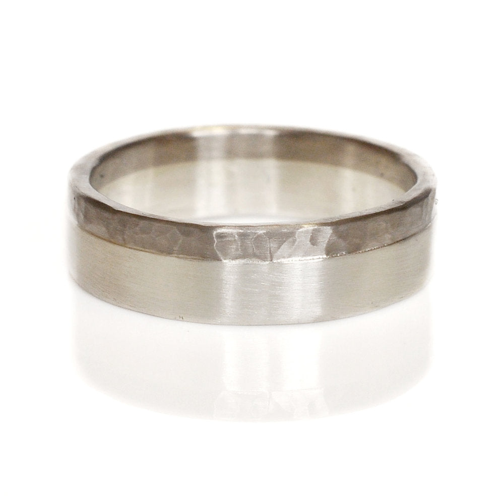 Hammered palladium and silver wedding band. Handmade with recycled metal by EC Design Jewelry in Minneapolis, MN.