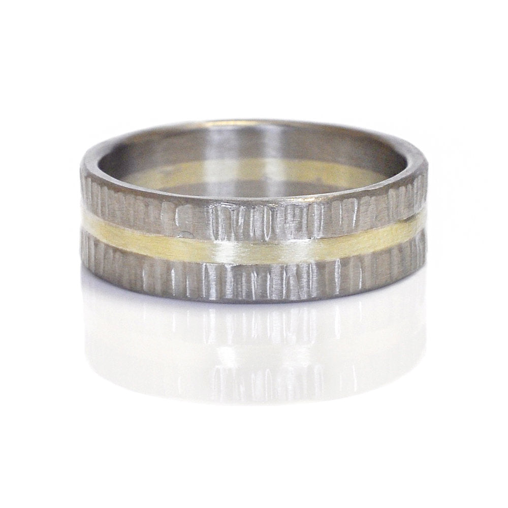 Hammered palladium and green gold wedding band. Handmade by EC Design Studio in Minneapolis, MN using recycled metal.