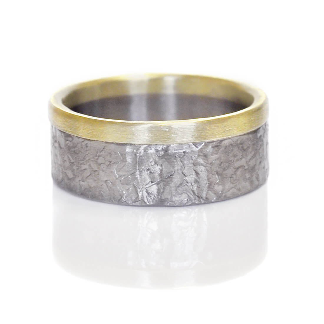 Hammered palladium and green gold band. Handmade by EC Design Jewelry in Minneapolis, MN using recycled metal.