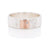 Hammered silver wedding band with rose gold and diamond accent. Handmade by EC Design Jewelry in Minneapolis, MN using recycled metal and conflict-free stone.