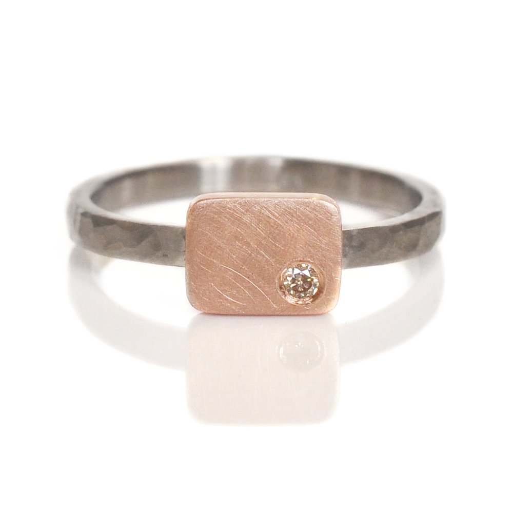 Rectangle Cell Band in Palladium and Rose Gold with Champagne Diamond Accent