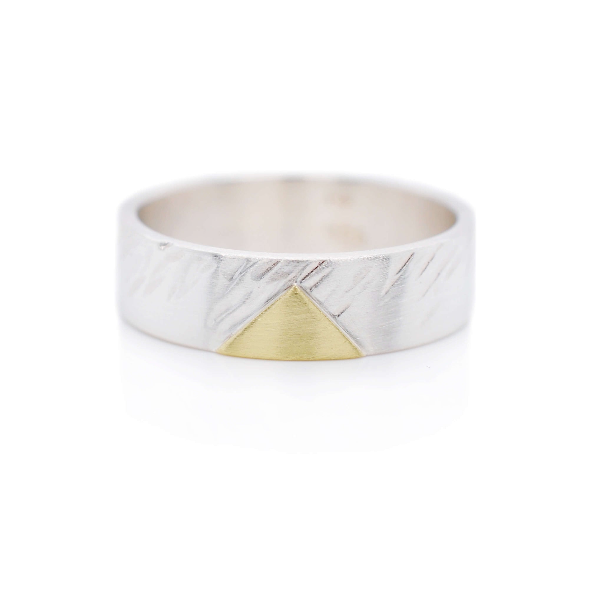 Green gold and silver pyramid band. Handmade by EC Design Jewelry in Minneapolis, MN.