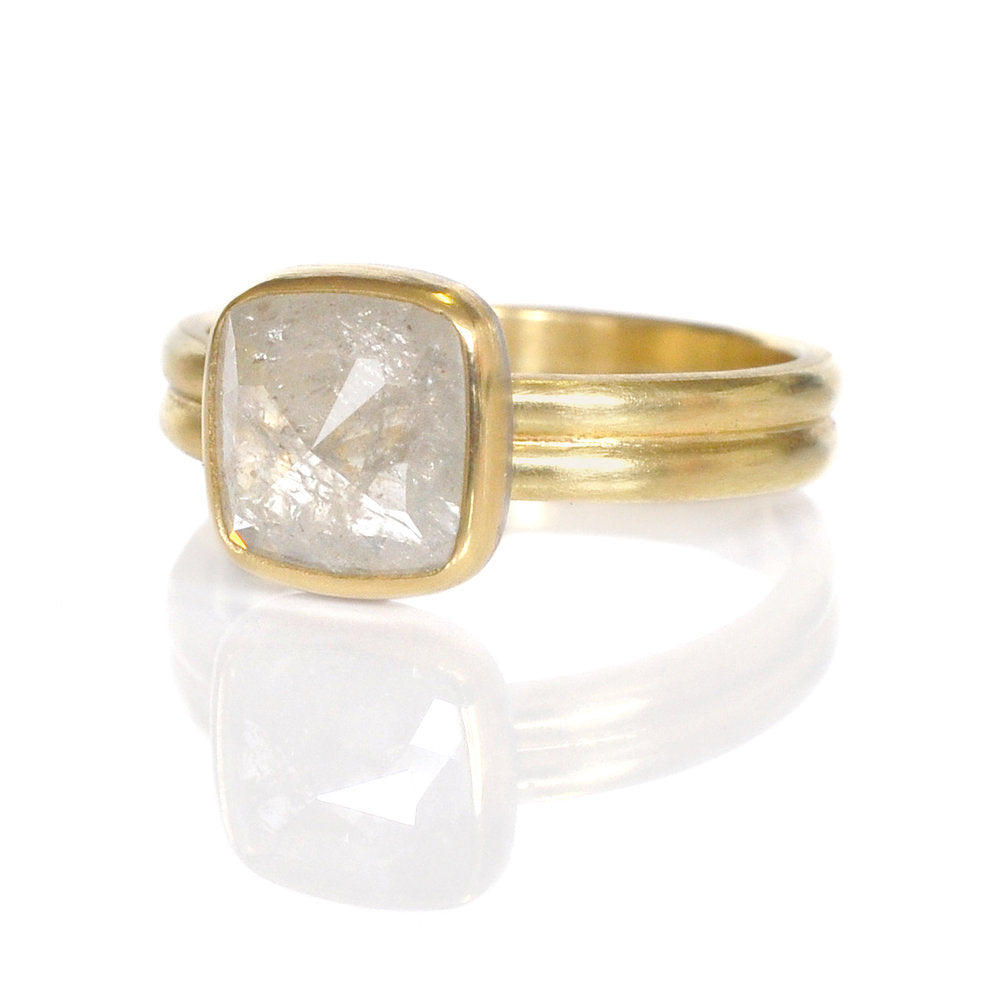 Diamond engagement ring in yellow gold. Handmade by EC Design Jewelry in Minneapolis, MN.