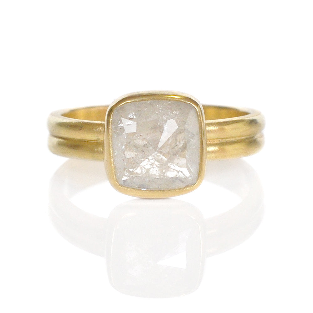 Rose cut ice diamond in yellow gold. Handmade by EC Design Jewelry in Minneapolis, MN using recycled metal and conflict-free stone.