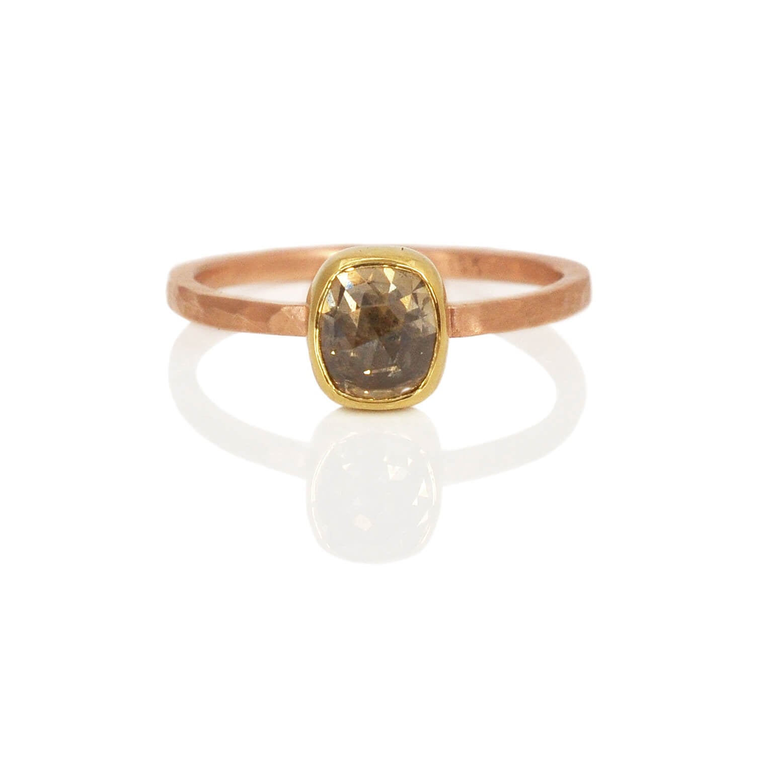 Handmade champagne diamond ring in red and yellow gold. Made with recycled metal and conflict-free stone. 