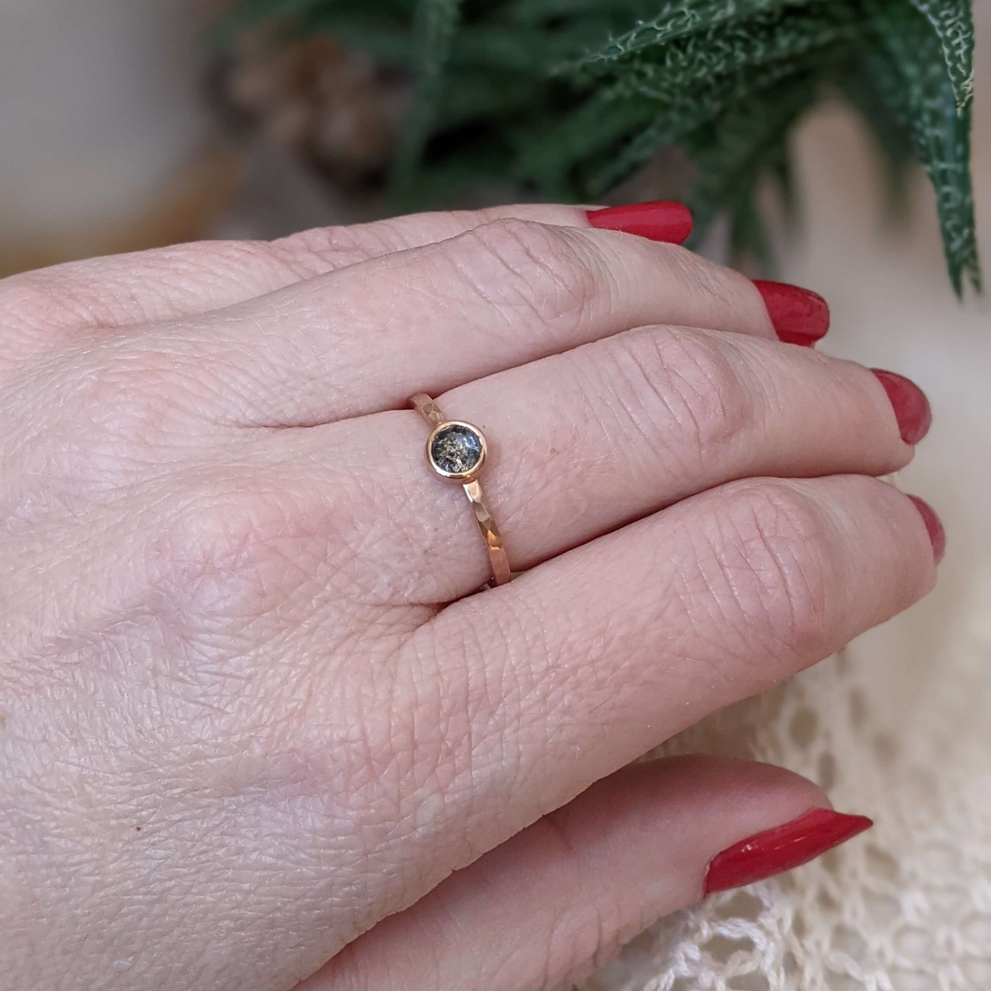 Rose gold and salt and pepper diamond engagement ring. Handmade by EC Design Jewelry in Minneapolis, MN.