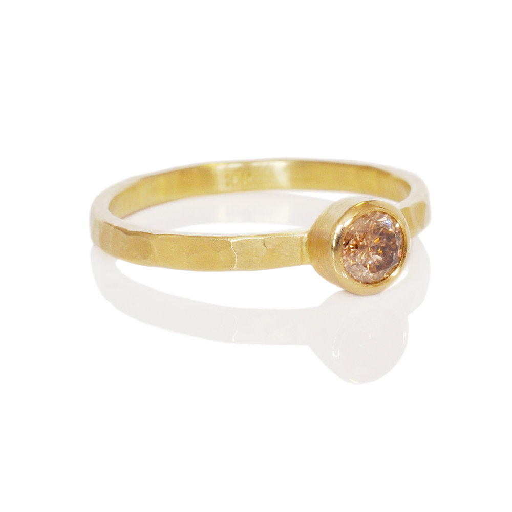 Brilliant cut champagne diamond in yellow gold. Handmade engagement rings from EC Design Jewelry in Minneapolis, MN.