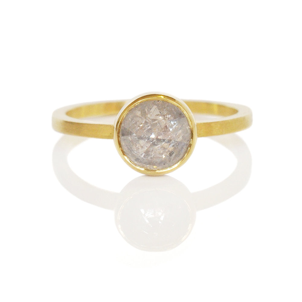 Handmade ice diamond ring in 18k yellow gold. Made by EC Design using recycled metal and conflict-free stone.
