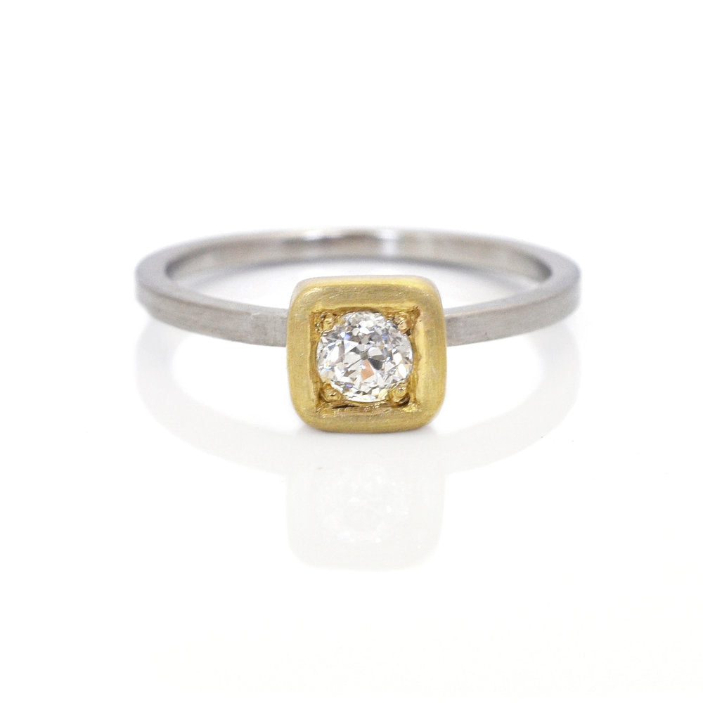 Recycled diamond, yellow gold, and palladium ring. Handmade by EC Design Jewelry in Minneapolis, MN using recycled metal and conflict-free stone.