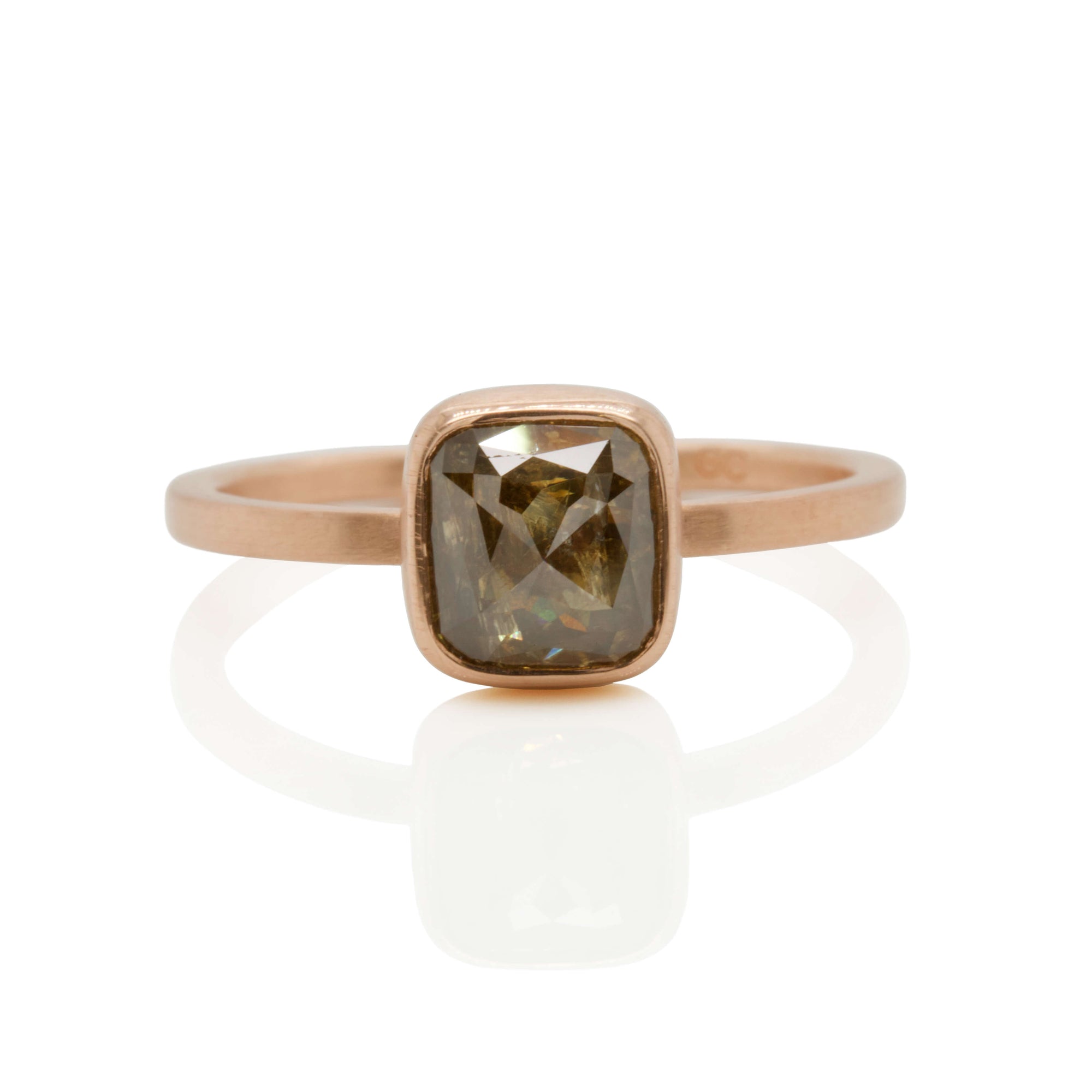 Brown diamond engagement ring in recycled rose gold. Handmade by EC Design Jewelry in MInneapolis, MN.