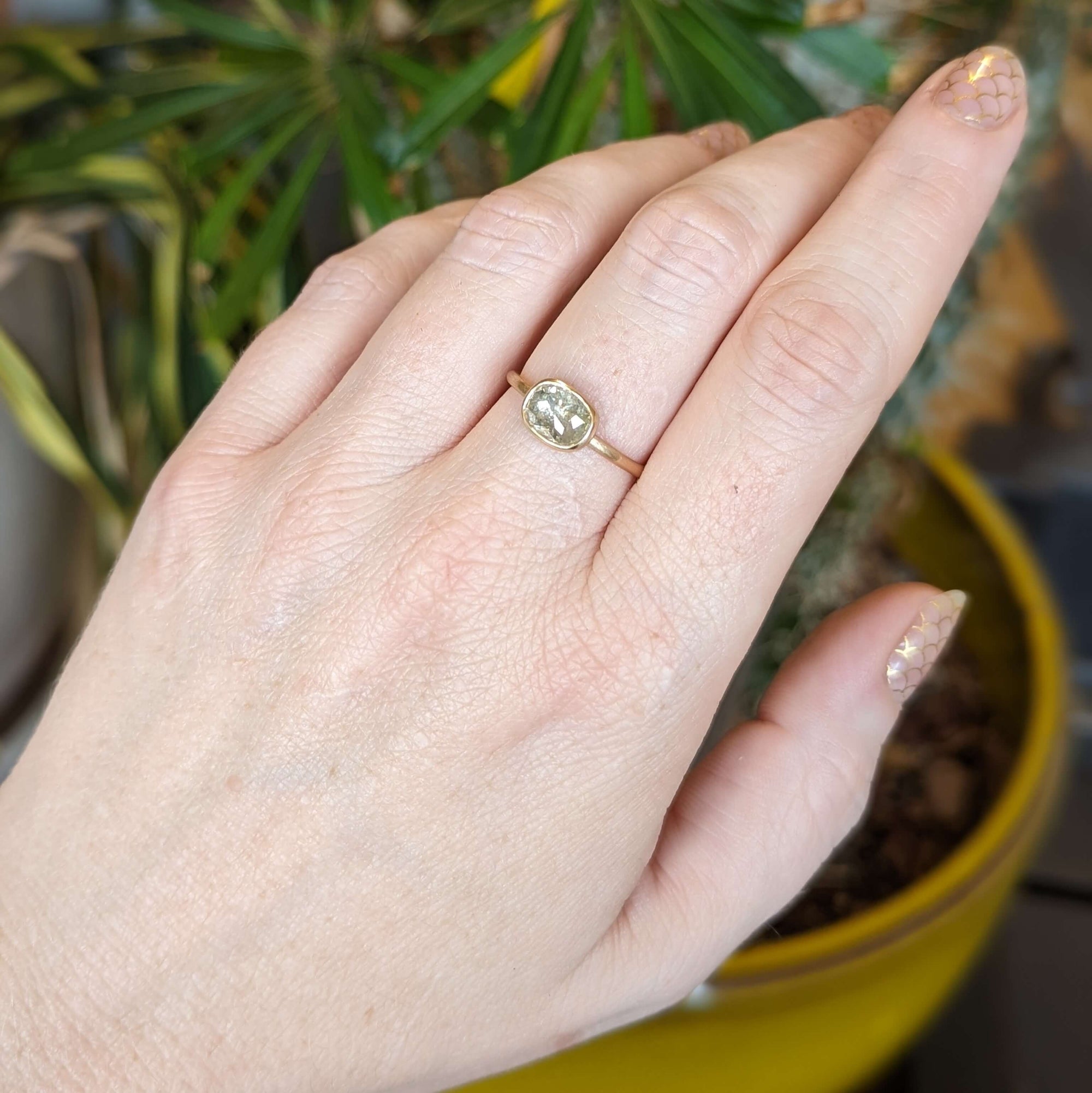 Rose Cut Rectangle Ice Diamond Ring in Yellow Gold