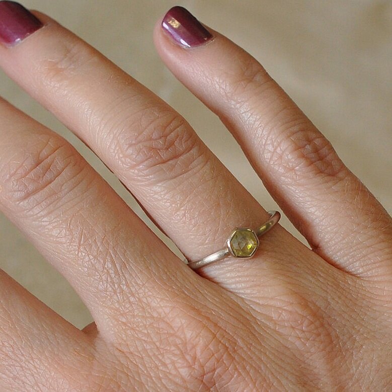 Alternative yellow diamond engagement ring handmade by EC Design in Minneapolis, MN.