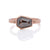 Coffin shaped cognac diamond on a linear hammered rose gold band. Handmade with recycled metal and conflict-free stone.
