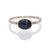 Dark blue rose cut sapphire solitaire on a linear hammered 14k white gold band. Handmade in Minneapolis, MN by EC Design Jewelry. This ring was created using recycled metal and a conflict-free stone.