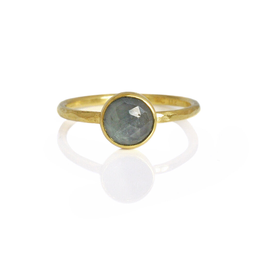 Blue rose cut sapphire ring in 18k yellow gold. Handmade with recycled metal and conflict-free stone by EC Design in Minneapolis, MN.