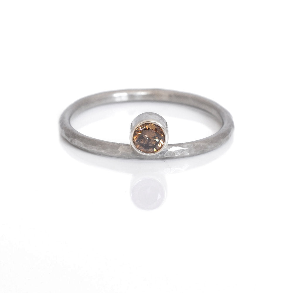 Offset champagne diamond stacking ring. Handmade by EC Design Jewelry in Minneapolis, MN.