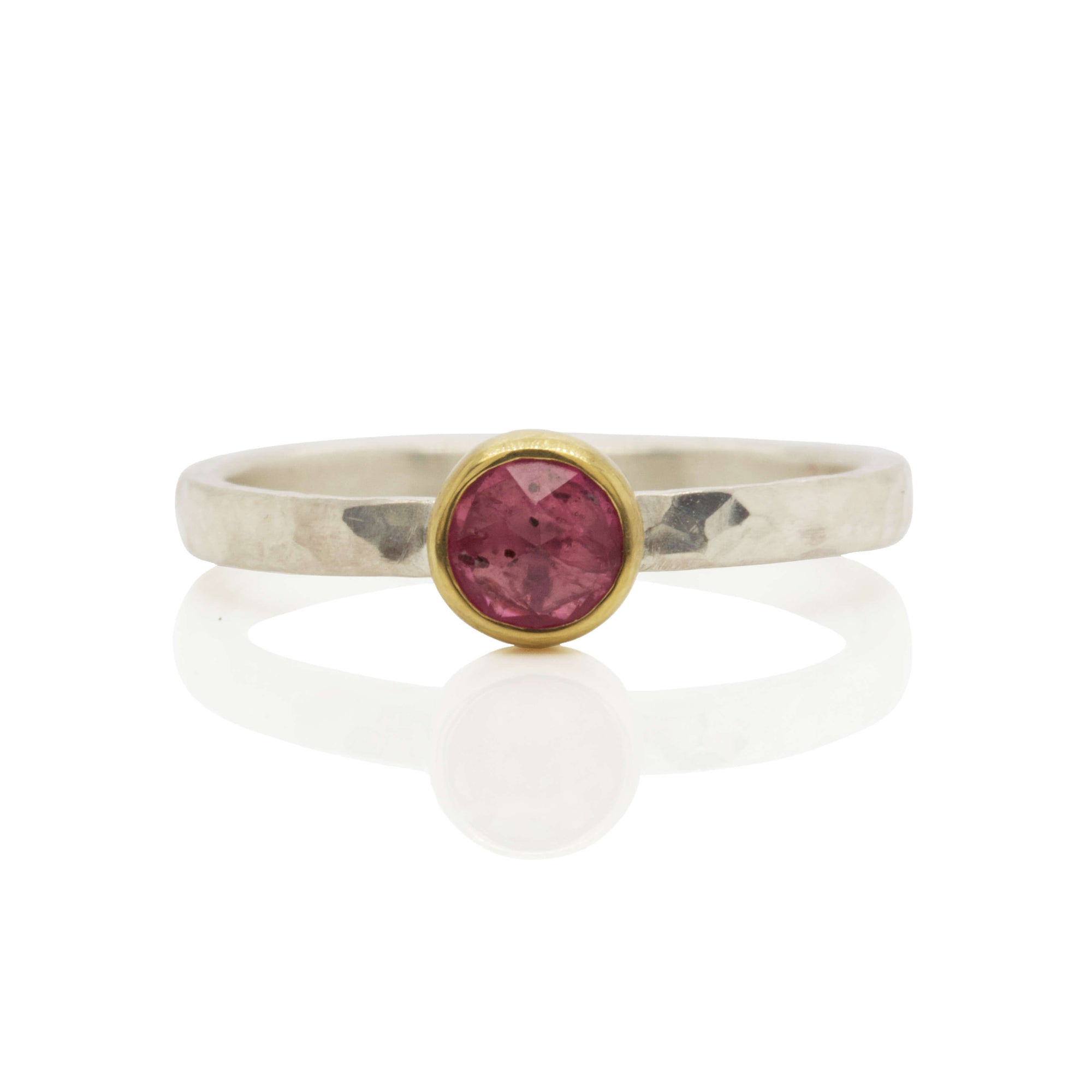Rose Cut Pink Sapphire Ring in Yellow Gold and Silver