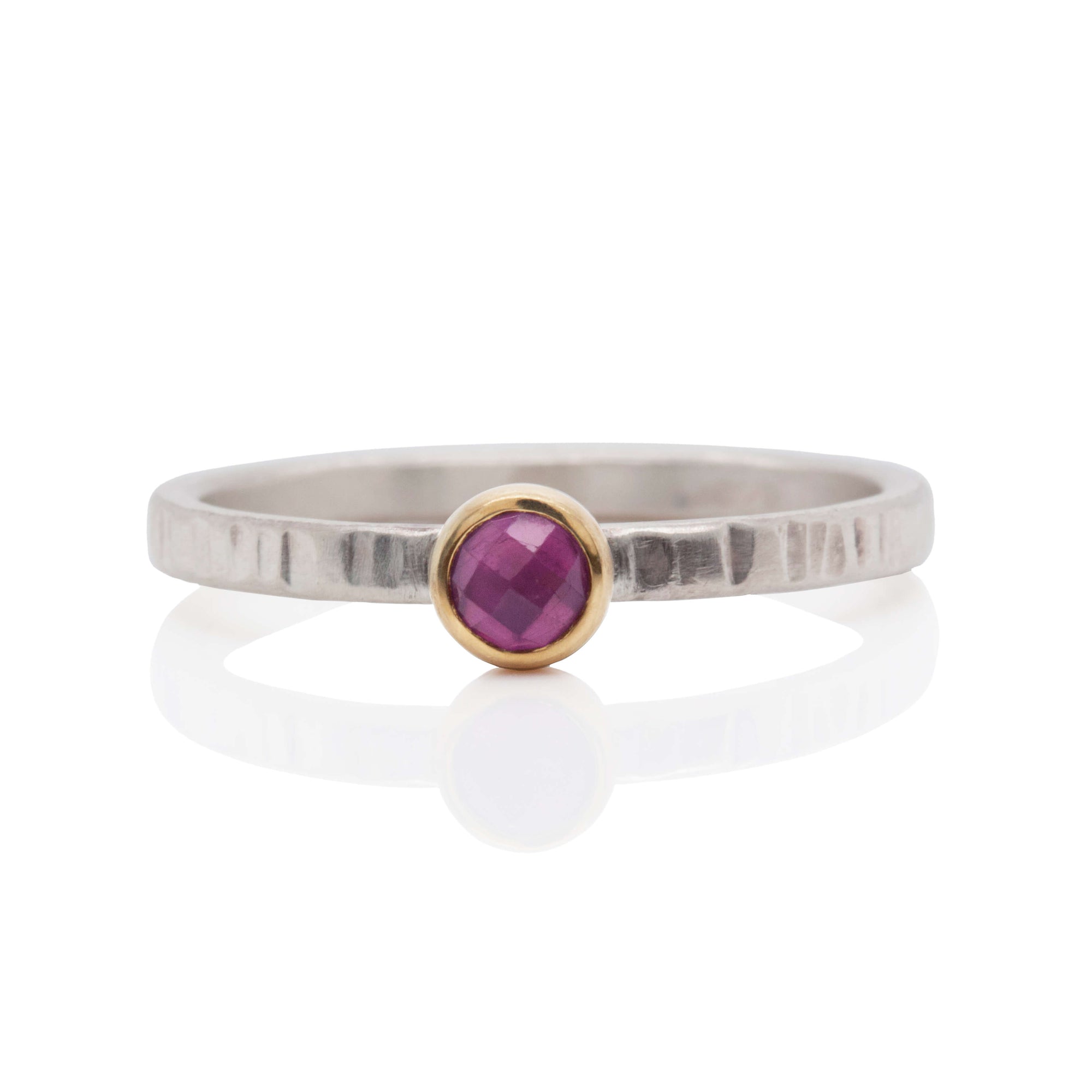 Rose Cut Purple Sapphire Ring in Yellow Gold and Silver