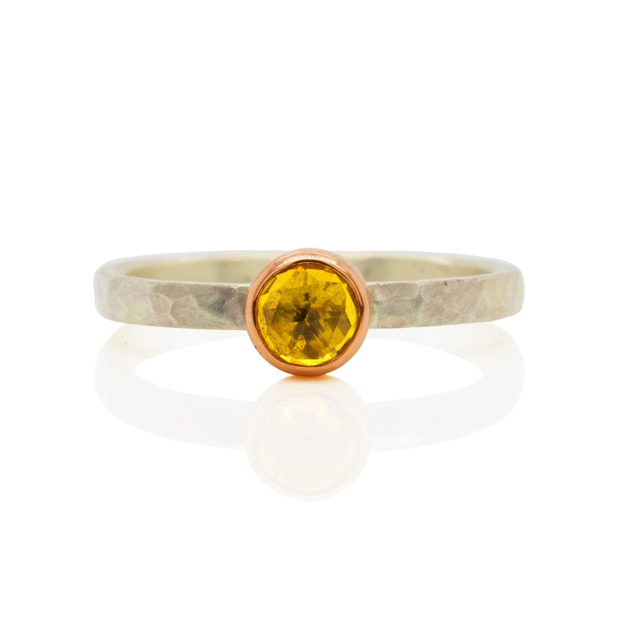 Rose Cut Yellow Sapphire Ring in Rose Gold and Silver