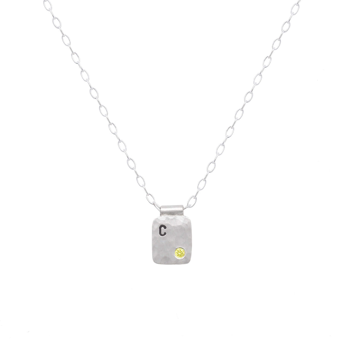 Customizable Cell Pendant in Hammered Sterling Silver with Colored Diamond Accent