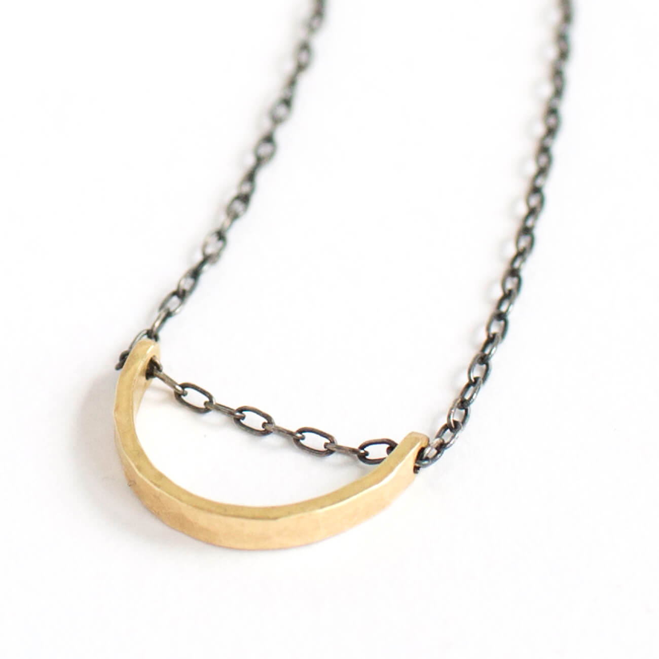 Hammered Yellow Gold 1/2 Moon Necklace