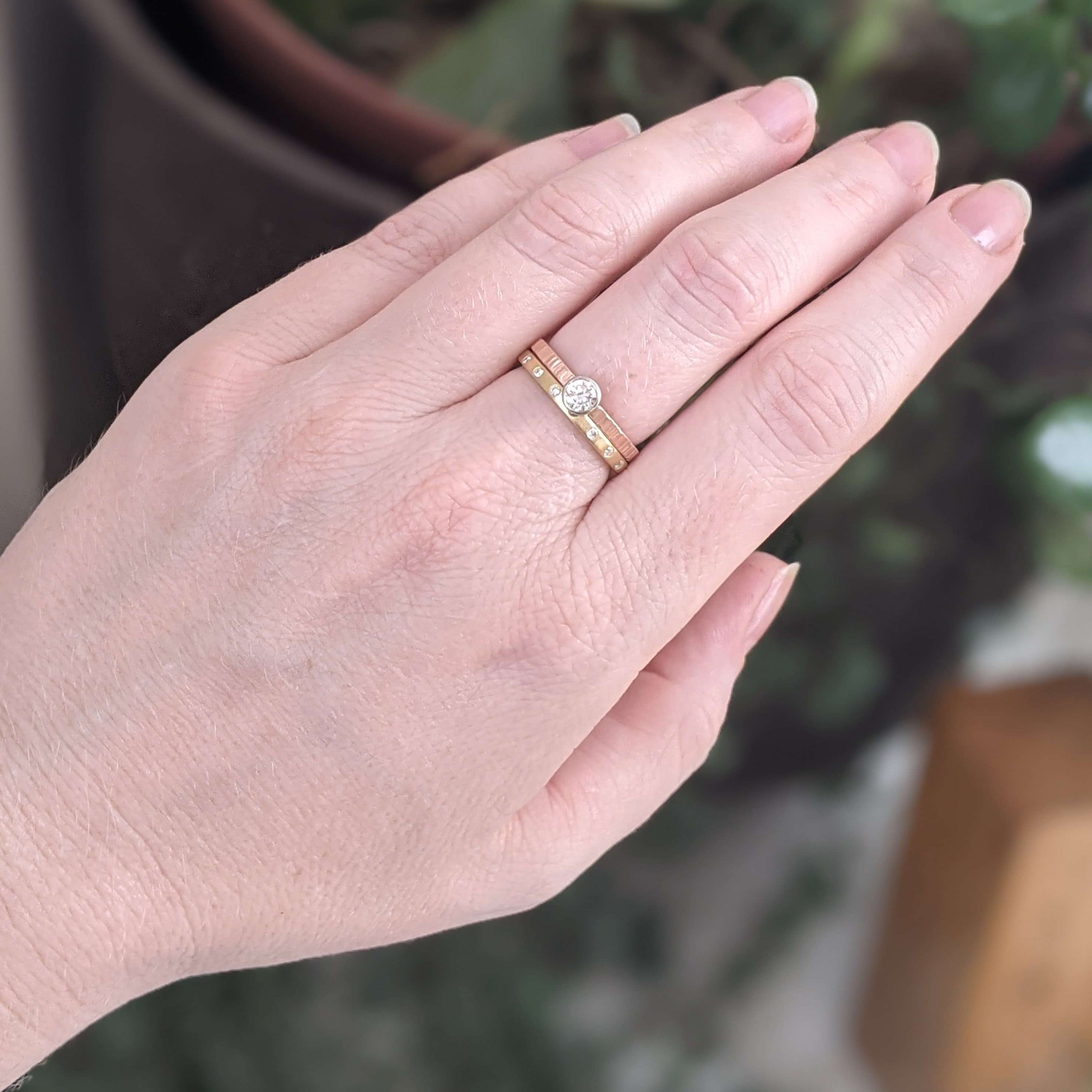Solid 14k Gold Diamond & Aquamarine Rosecliff Ring (March)