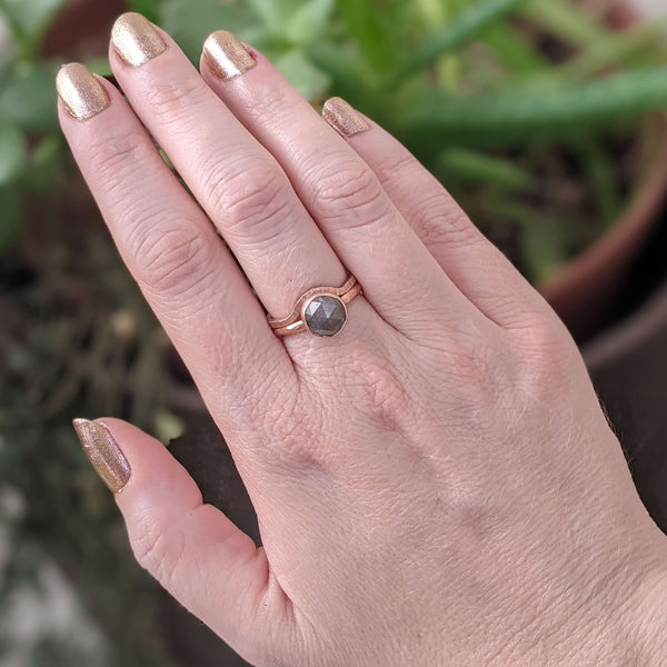 Large Gray Rose Cut Diamond Ring in Rose Gold EC Design Jewelry